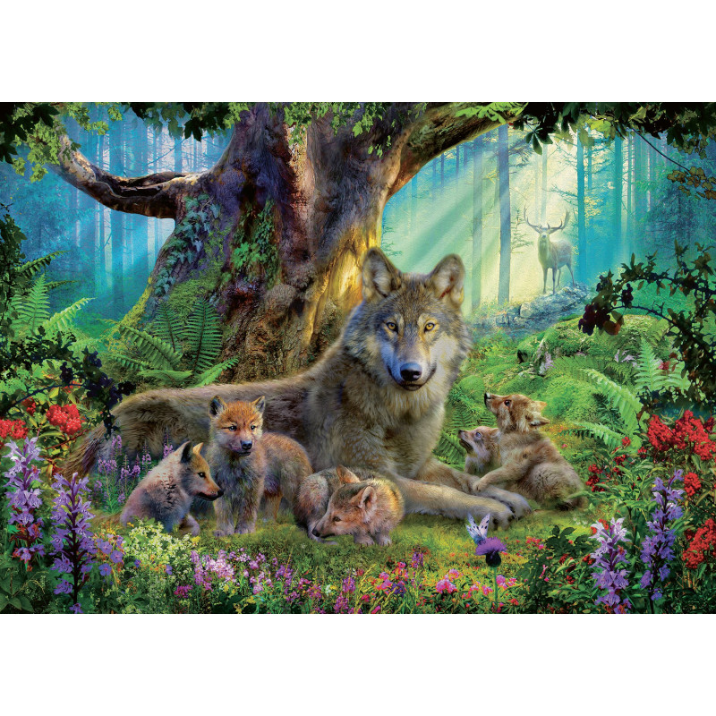 Puzzle 1000 pièces - Famille de loups dans la forêt